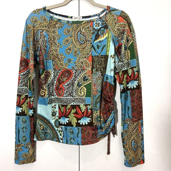 Arden B Tops - Arden B Y2K Top Size L Ruched Tie Up Long Sleeve‎ Paisley Forest Fairy